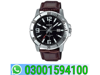 Casio MTP-VD01L-1B Brown Leather Strap Black Dial Watch In Lahore - 03001594100